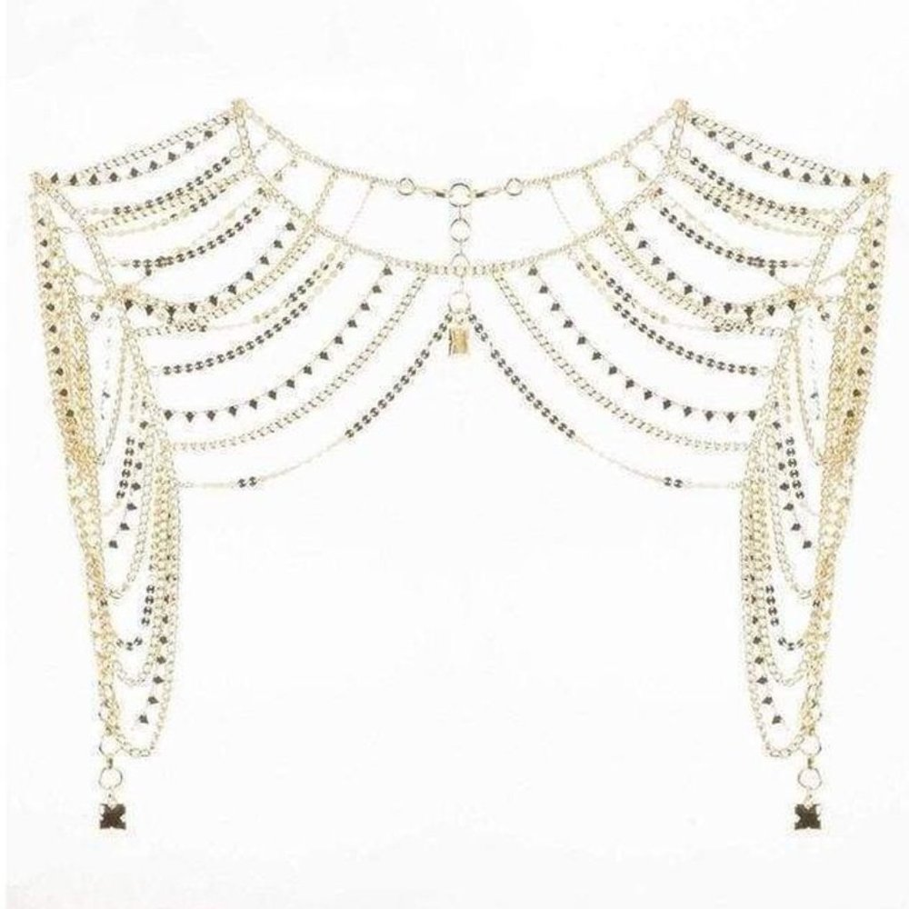 New* BCBG MAXAZRIA Novelty Necklace Chain Shoulder Piece Gold Color $206 - Picture 5 of 7